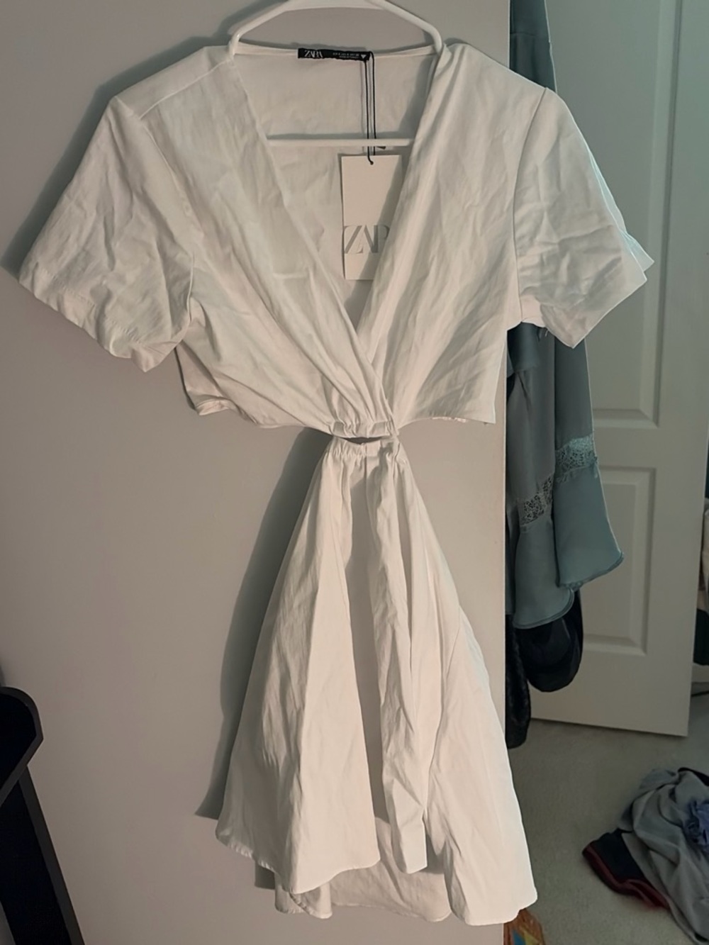 Zara White Tie-Front Mini Dress